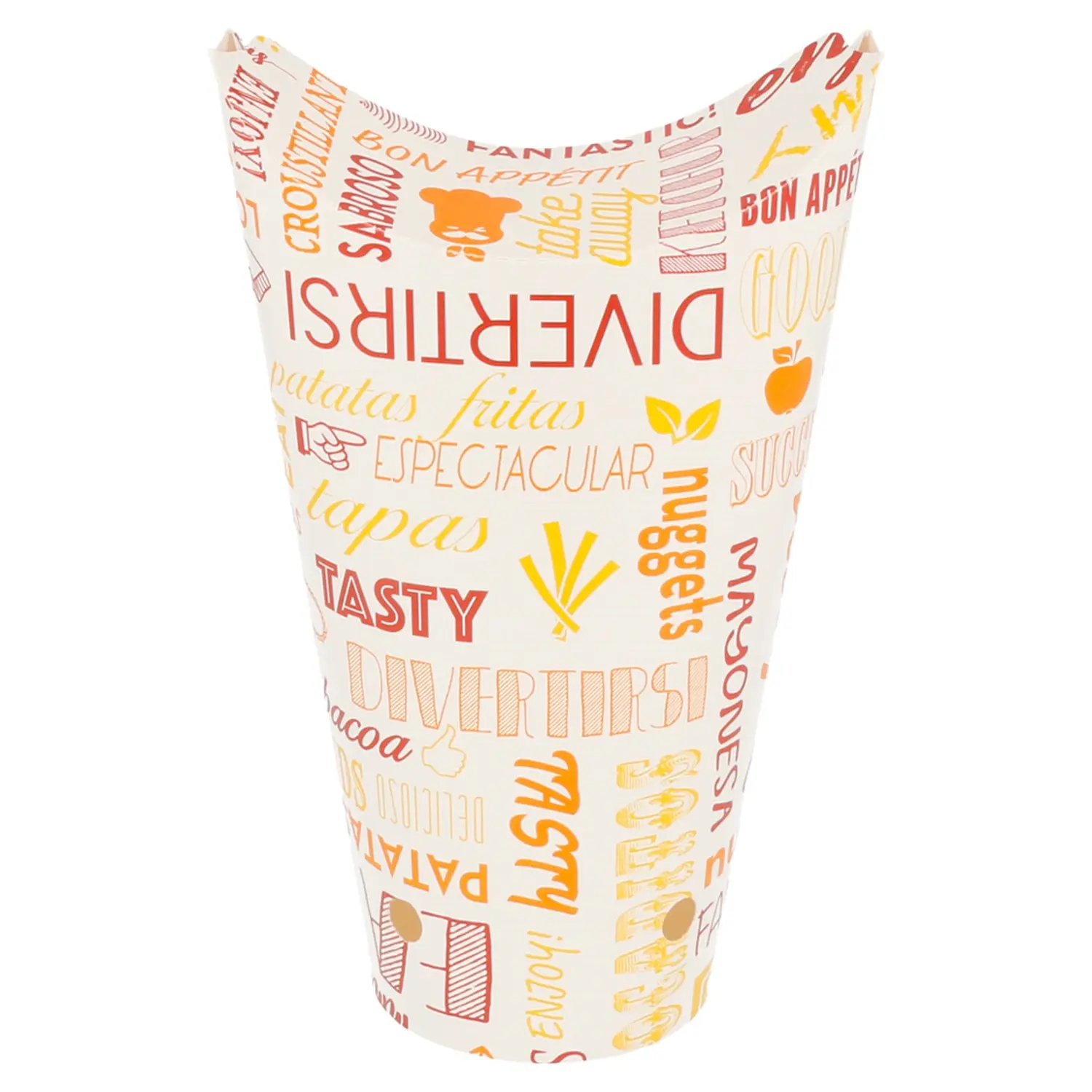 Bicchiere per fritti chiuso 'parole' 22 oz - 660 ml 220 + 18pe g/m2 8,5x18 cm bianco cartone (50 unità)