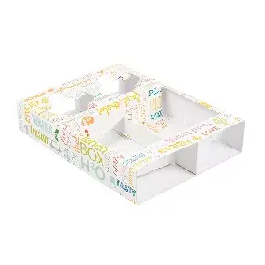 Vassoi trasporto 2 bicchieri+2 compart. 'parole'  450 g/m2 26x19x5 cm bianco cartone (200 unità)