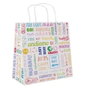 Sacchetti sos con manici 'parole' 80 g/m2 26+14x32 cm bianco cellulosa (250 unità)