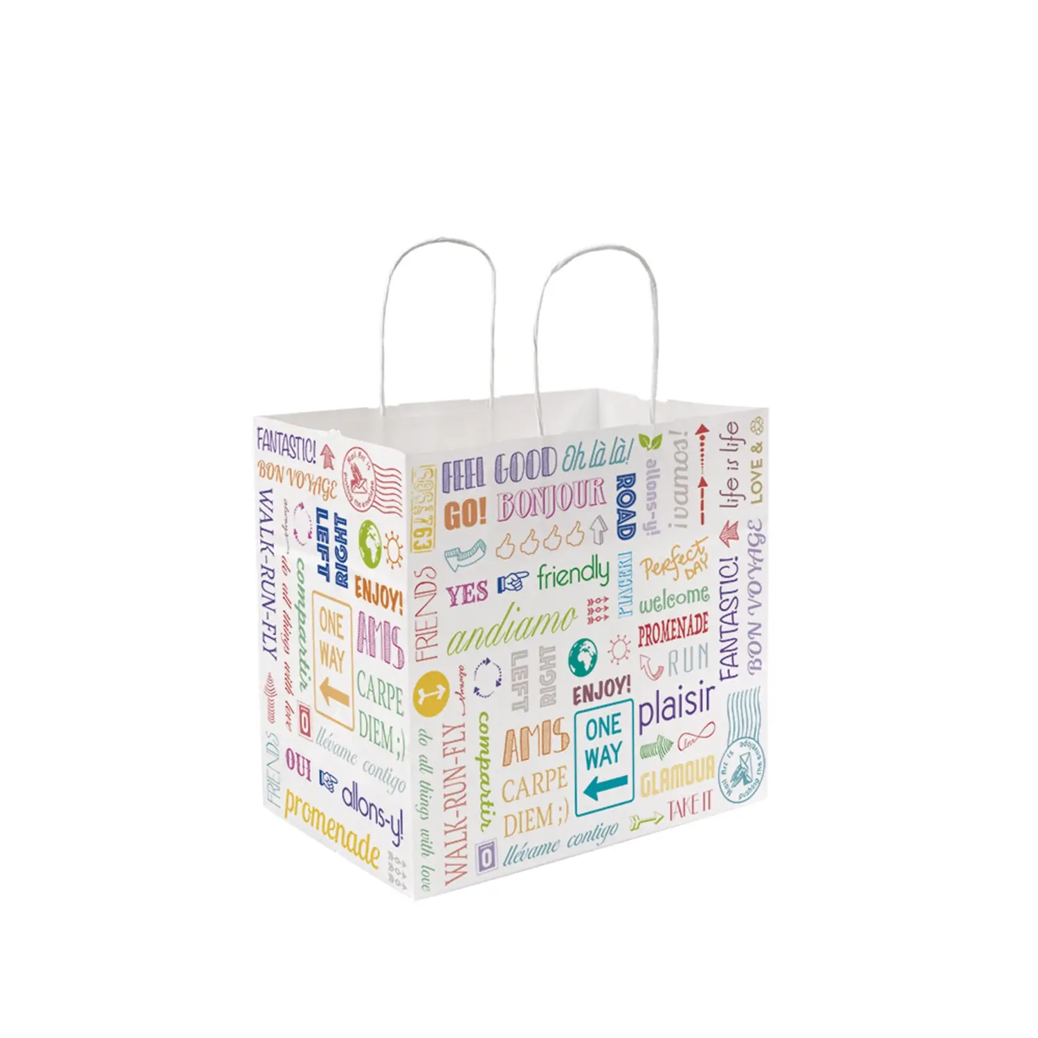 Sacchetti con manici "traiteur" 'parole' 90 g/m2 32+21x28,5 cm bianco cellulosa (250 unità)