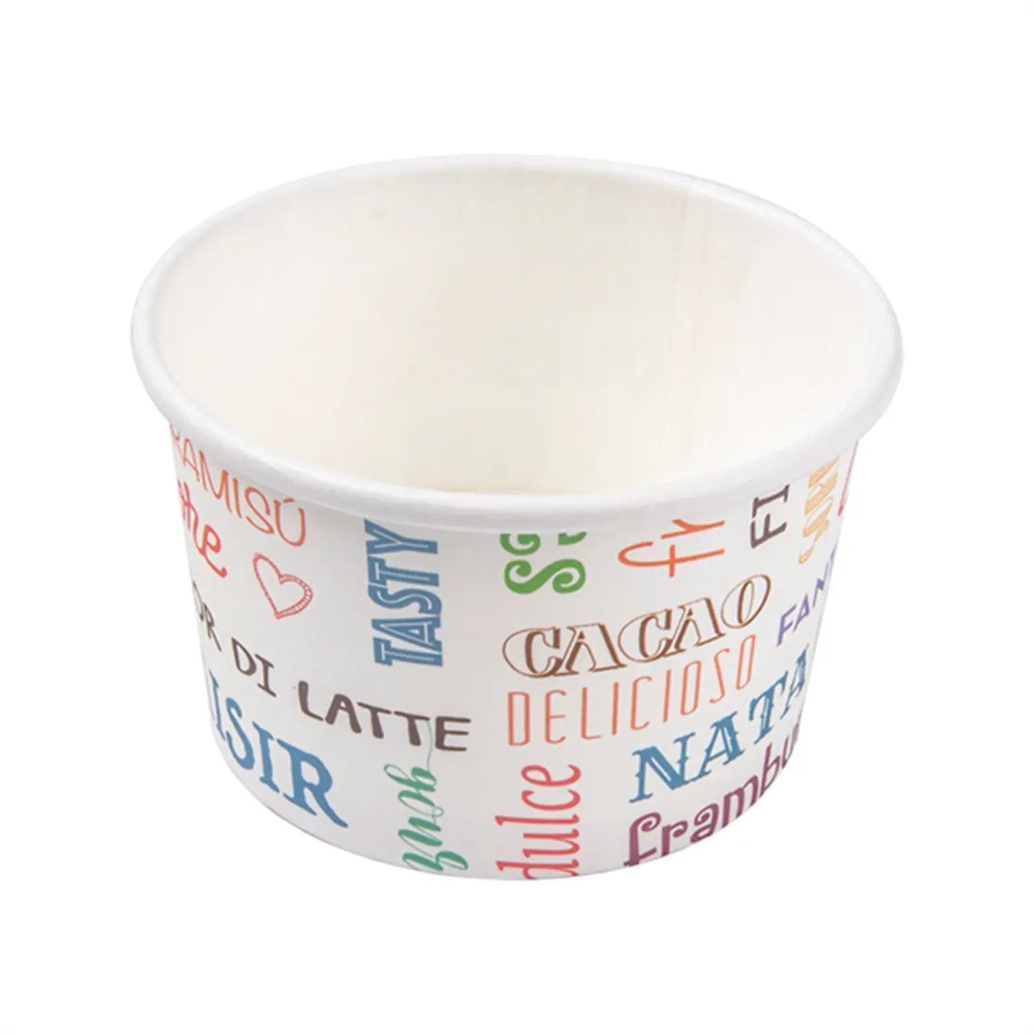 Coppette gelati 'parole' 120 ml 210 + 18 pe g/m2 ø7,7x4,7 cm bianco cartone (2000 unità)