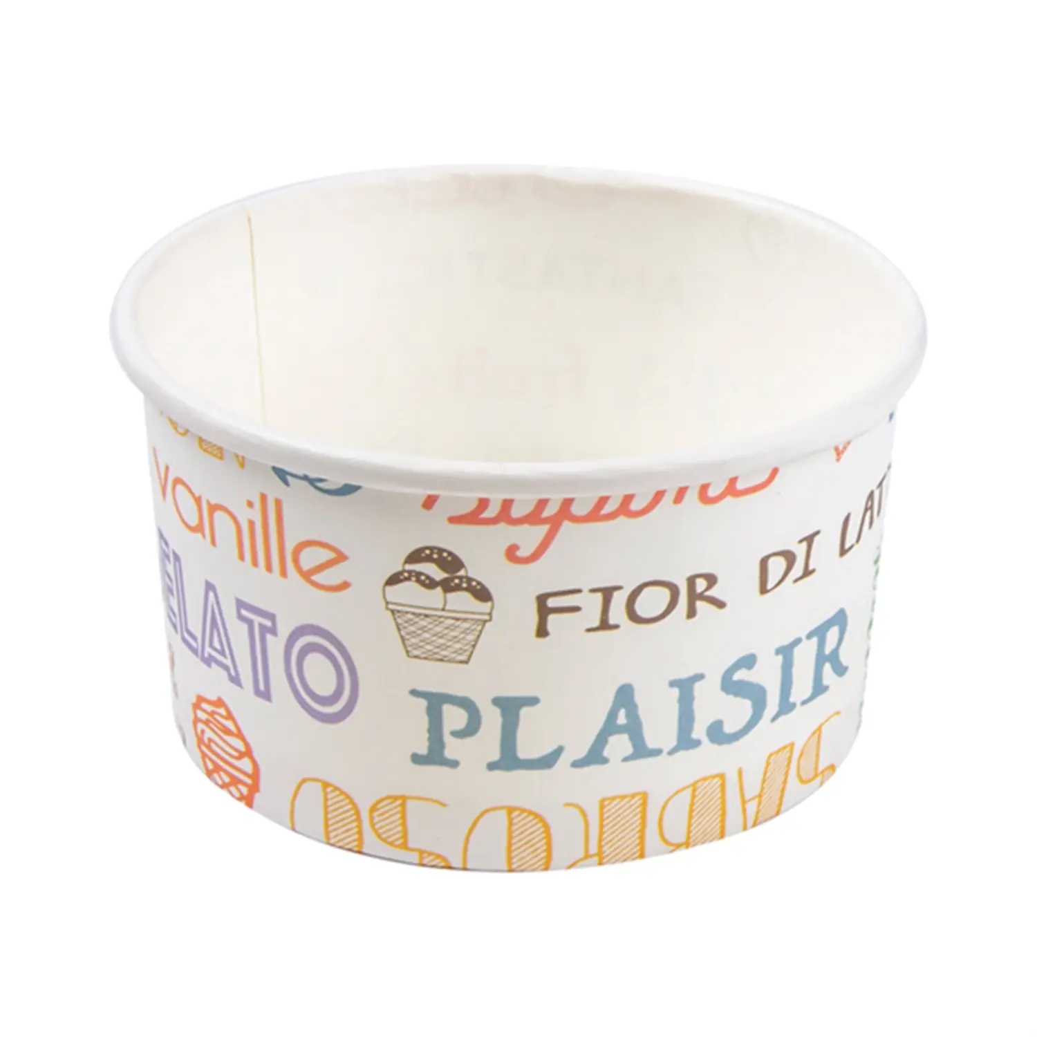 Coppette gelati 'parole' 90 ml 210 + 18 pe g/m2 ø7,2x4 cm bianco cartone (2000 unità)
