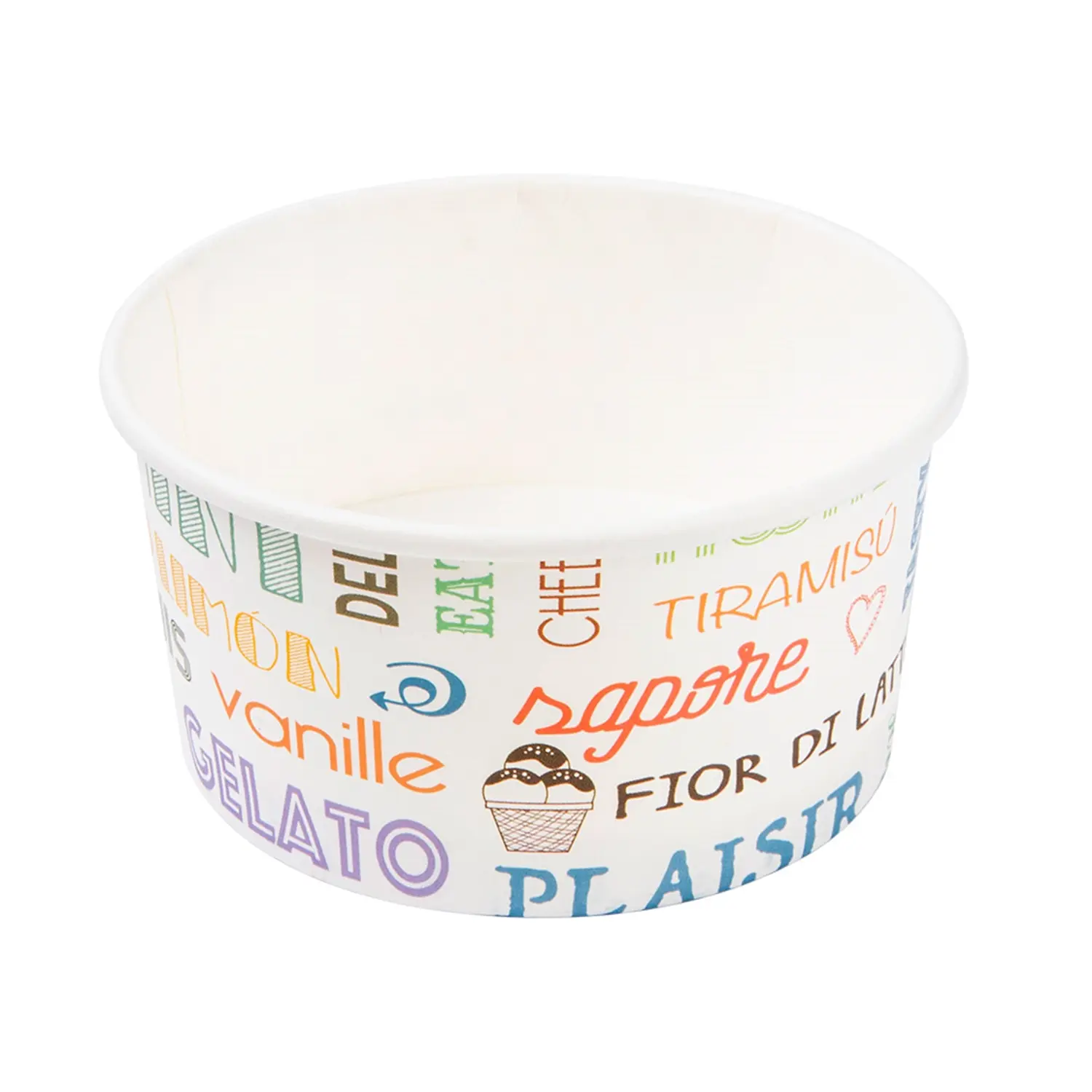 Coppette gelati 'parole' 180 ml 250 + 18 pe g/m2 ø 8,7x5,2 cm bianco cartone (2000 unità)