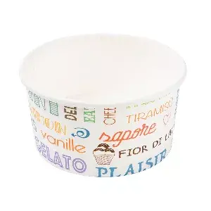 Coppette gelati 'parole' 180 ml 250 + 18 pe g/m2 ø 8,7x5,2 cm bianco cartone (2000 unità)