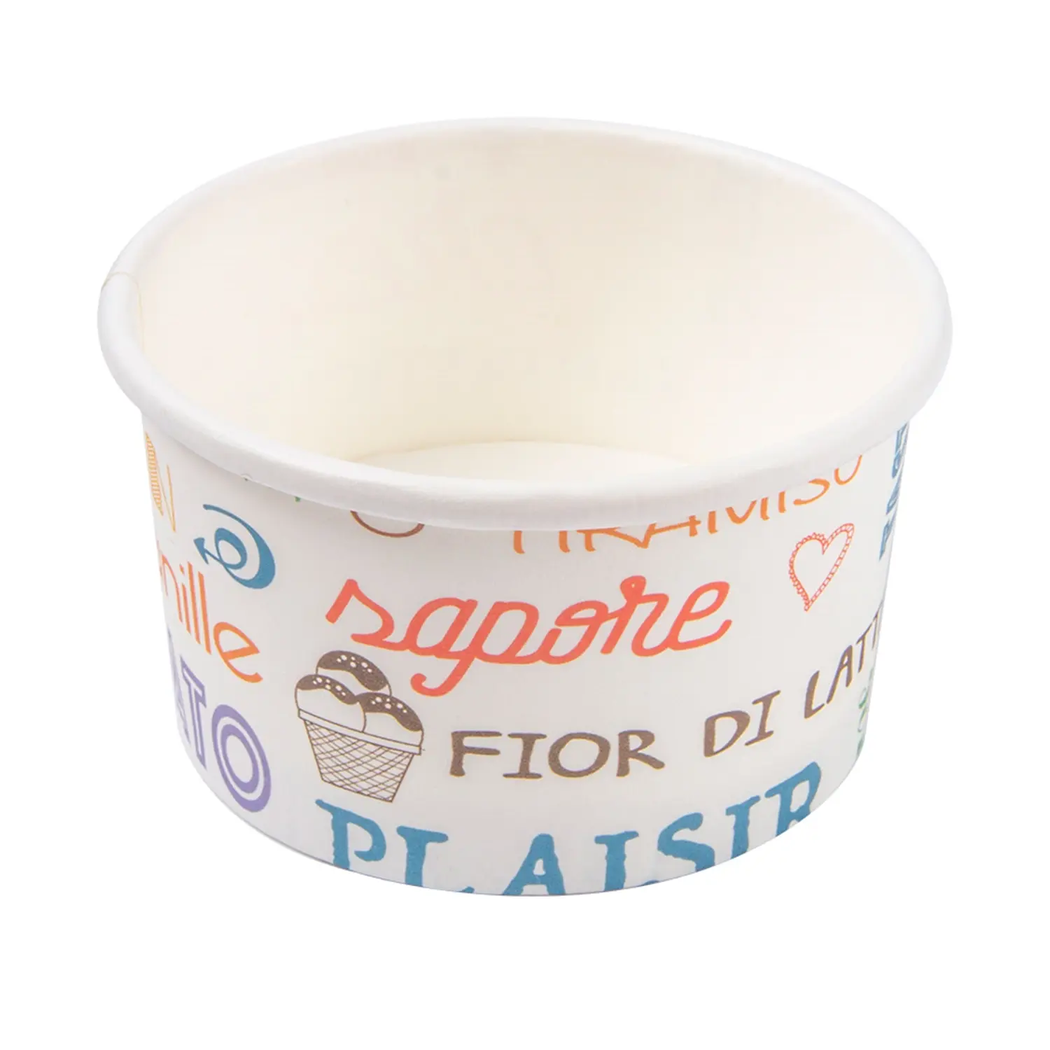 Coppetta gelati 'parole' 70 ml 210 + 18 pe g/m2 ø6,5x3,9 cm bianco cartone (2000 unità)