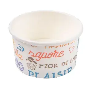Coppetta gelati 'parole' 70 ml 210 + 18 pe g/m2 ø6,5x3,9 cm bianco cartone (2000 unità)