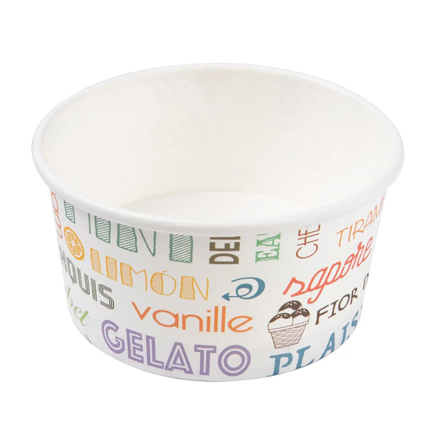 Contenitori gelati 'parole' 150 ml 250 + 18 pe g/m2 ø8,5x4,5 cm bianco cartone (2000 unità)