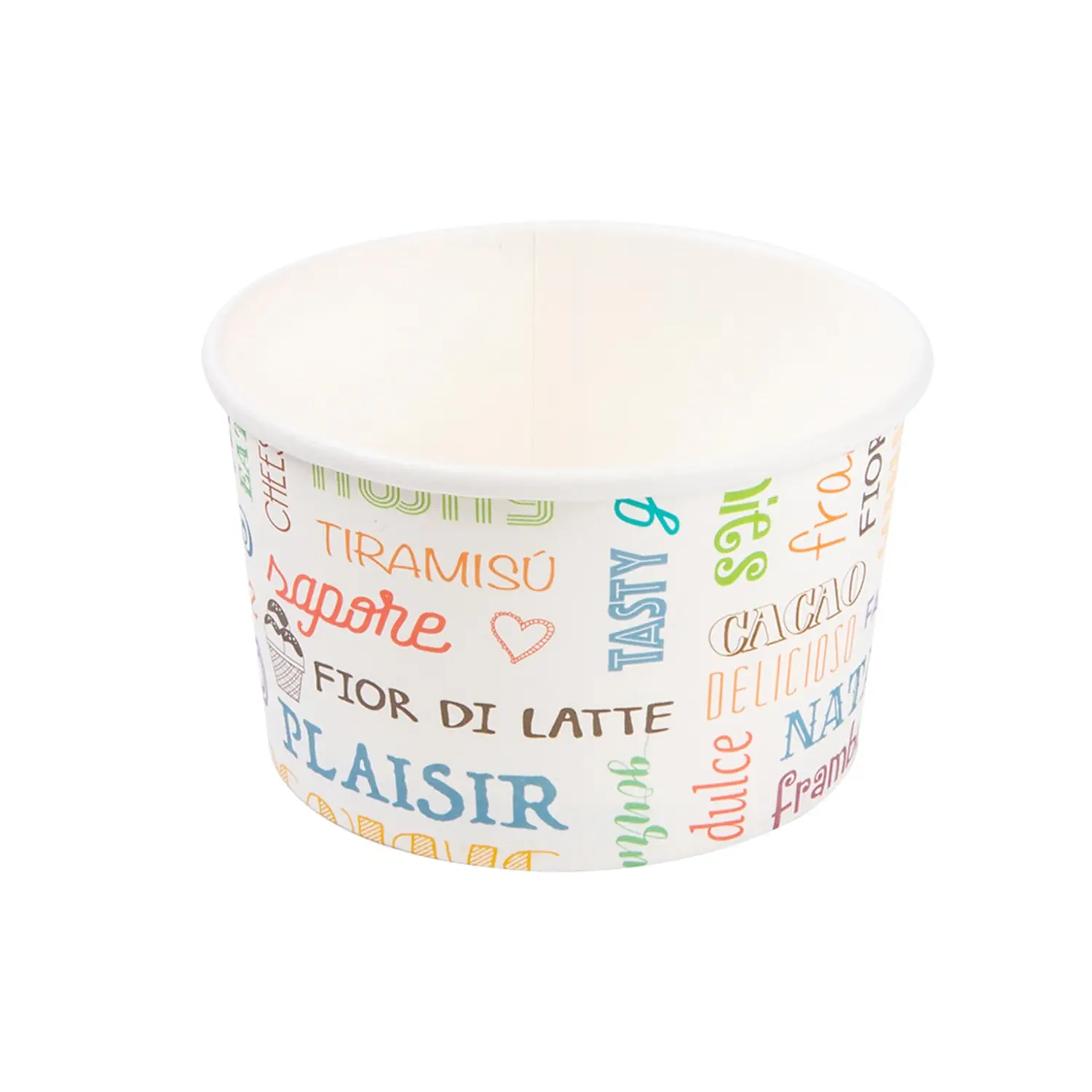Contenitori gelati 'parole' 240 ml 250 + 18 pe g/m2 ø9,4x5,5 cm bianco cartone (2000 unità)