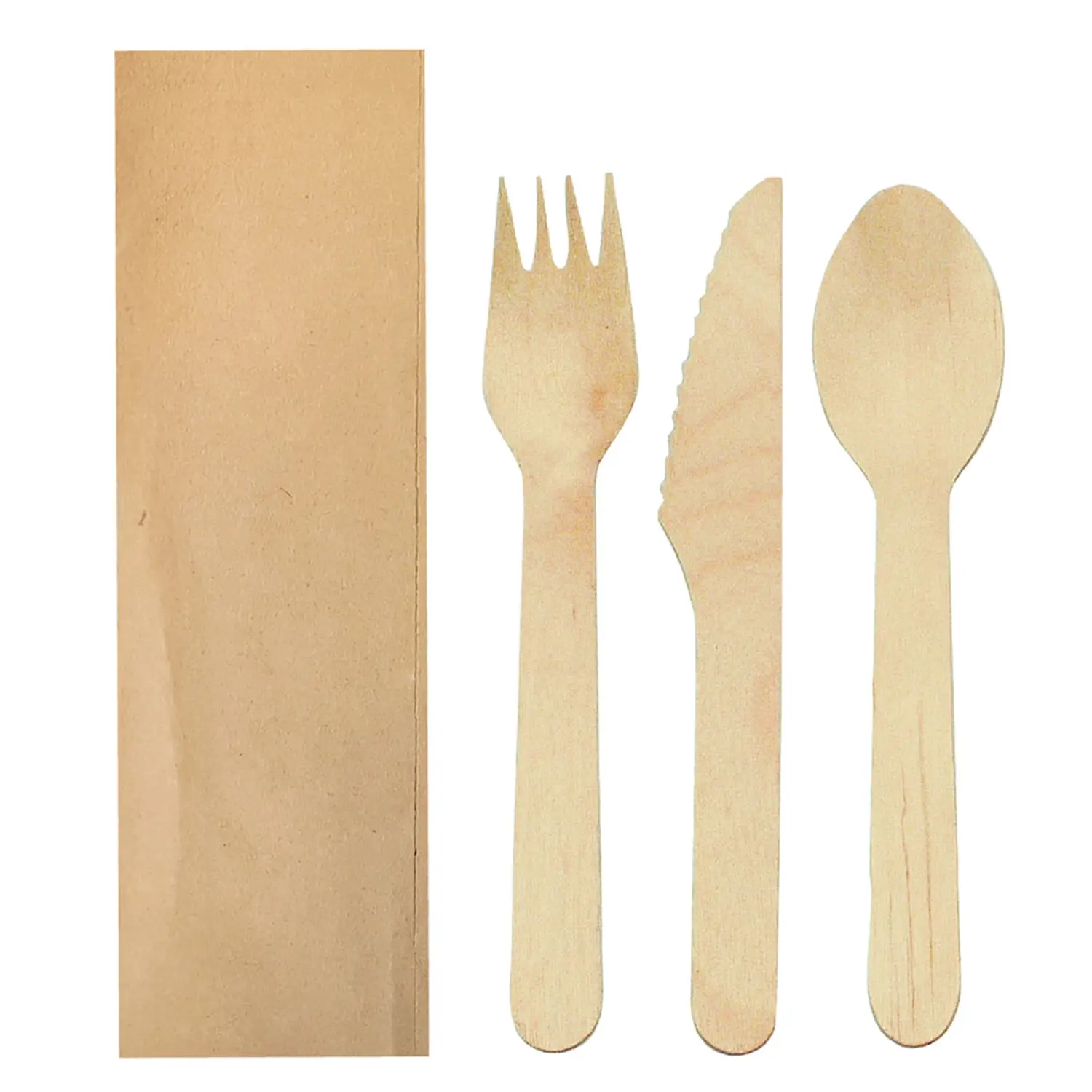 Set 3/1 forchetta, coltello, cucchiaio wood 'makan'  16 cm naturale legno (100 unità)