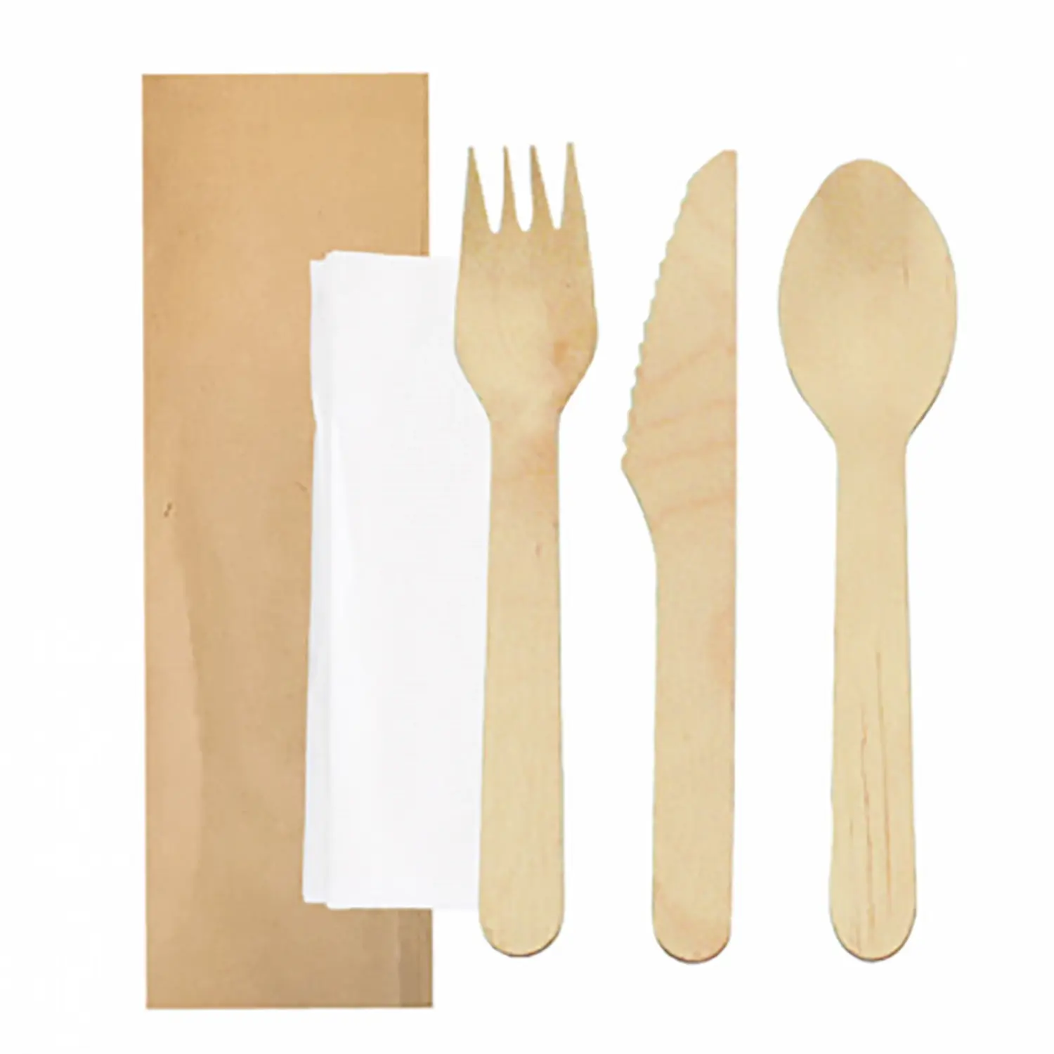 Set 4/1 posate + tovagliolo wood 'makan'  16 cm naturale legno (100 unità)