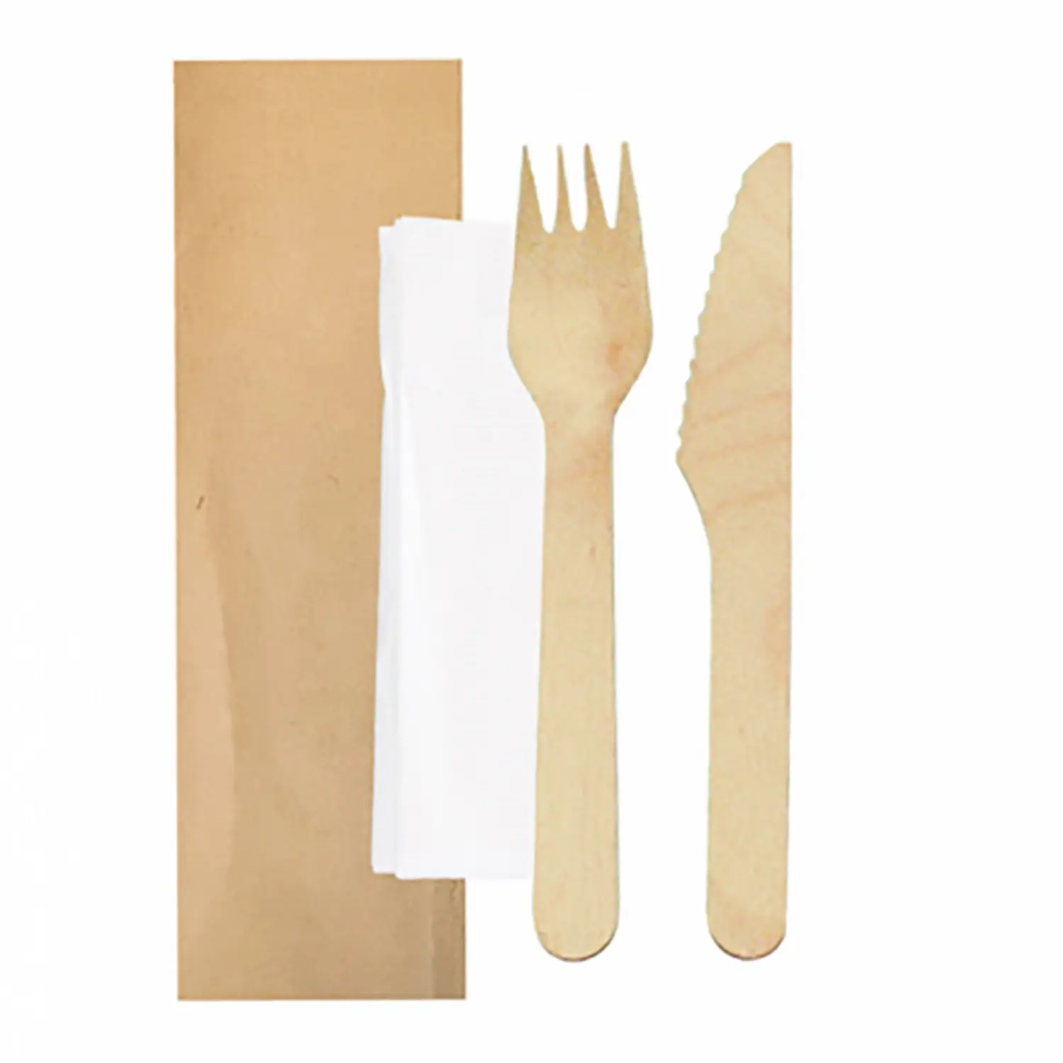 Set 3/1 posate + tovaglioli wood 'makan'  16 cm naturale legno (100 unità)