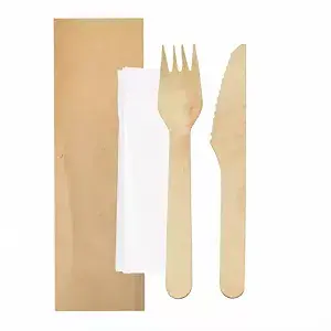 Set 3/1 posate + tovaglioli wood 'makan'  16 cm naturale legno (100 unità)