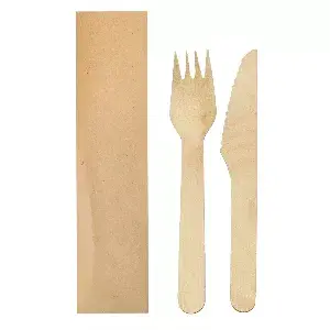 Set 2/1 forchetta, coltello wood 'makan'  16 cm naturale legno (100 unità)