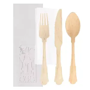 Set 4/1 posate + tovagliolo wood 'classic'  20 cm naturale legno (100 unità)