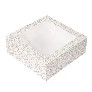 Caixa para pastelaria com janela thepack 'deco'  28x28x10 cm branco cartão nano-micro + opp (50 unidade)