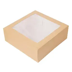 Caixa para pastelaria com janela thepack  28x28x10 cm natural cartão nano-micro+opp (100 unidade)