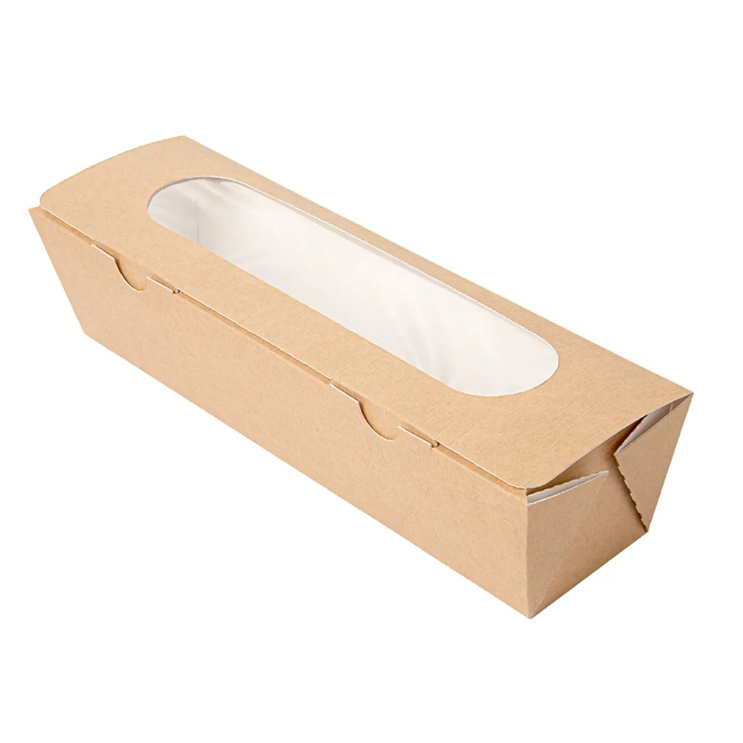 Scatole per panini con finestra "baguette" thepack  27,5x8x6,2 cm naturale cartone nano-micro + opp (200 unità)