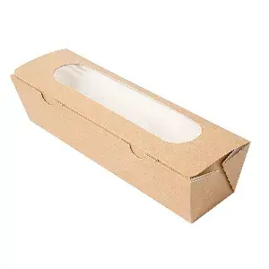 Scatole per panini con finestra "baguette" thepack  27,5x8x6,2 cm naturale cartone nano-micro + opp (200 unità)
