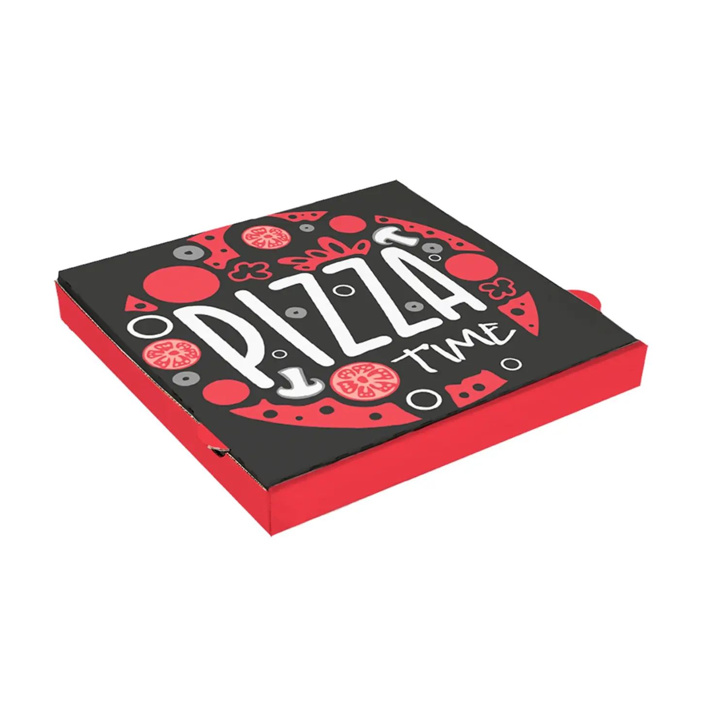 Scatola pizza 'pizza time'   32x32x3,8 cm bianco cartone a microcanali (100 unità)