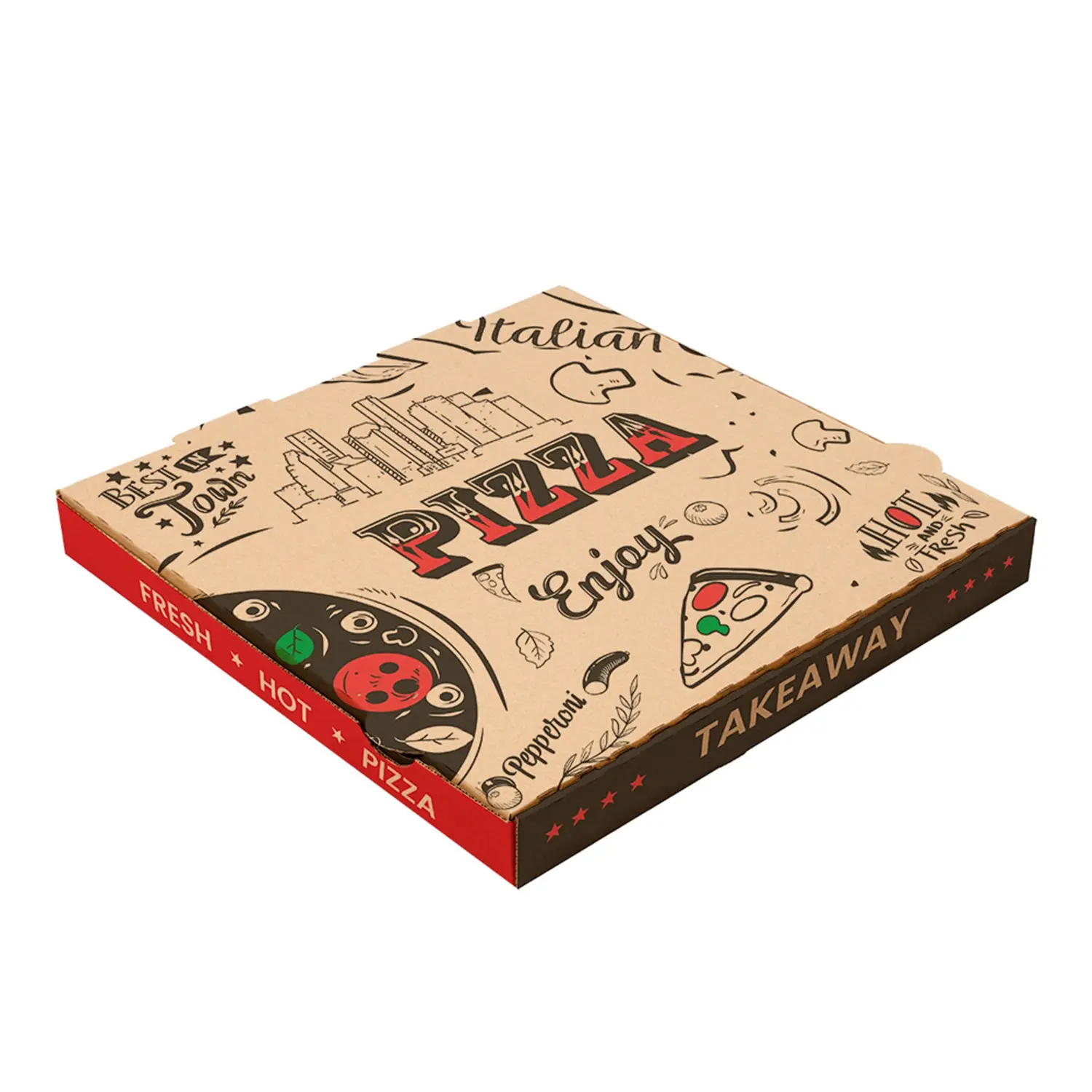 Scatola pizza 'enjoy pizza'   29x29x3,8 cm naturale cartone a microcanali (100 unità)