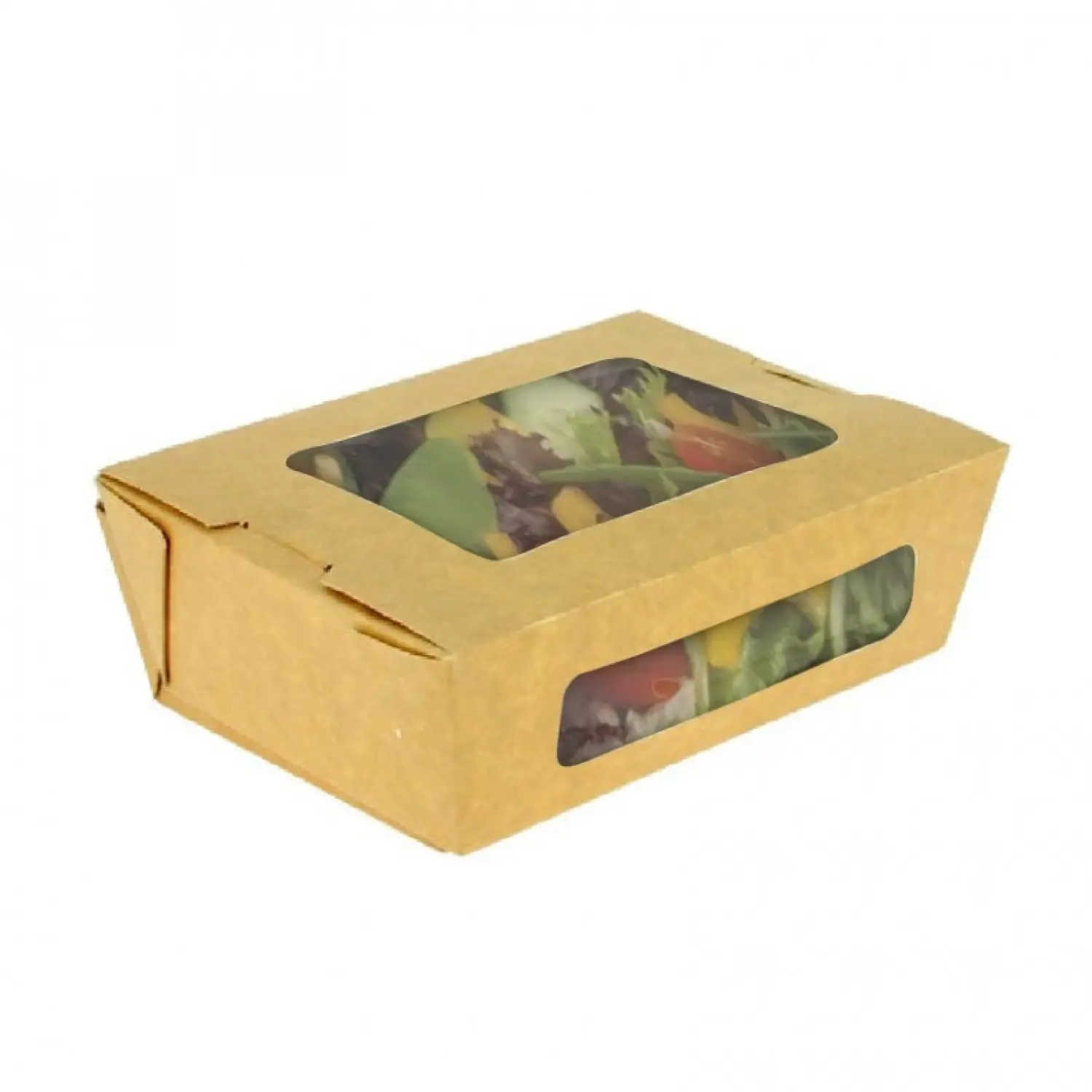 50 Uds. Ensaladera cartón kraft con doble ventana (700cc) | Ref: 63310005C