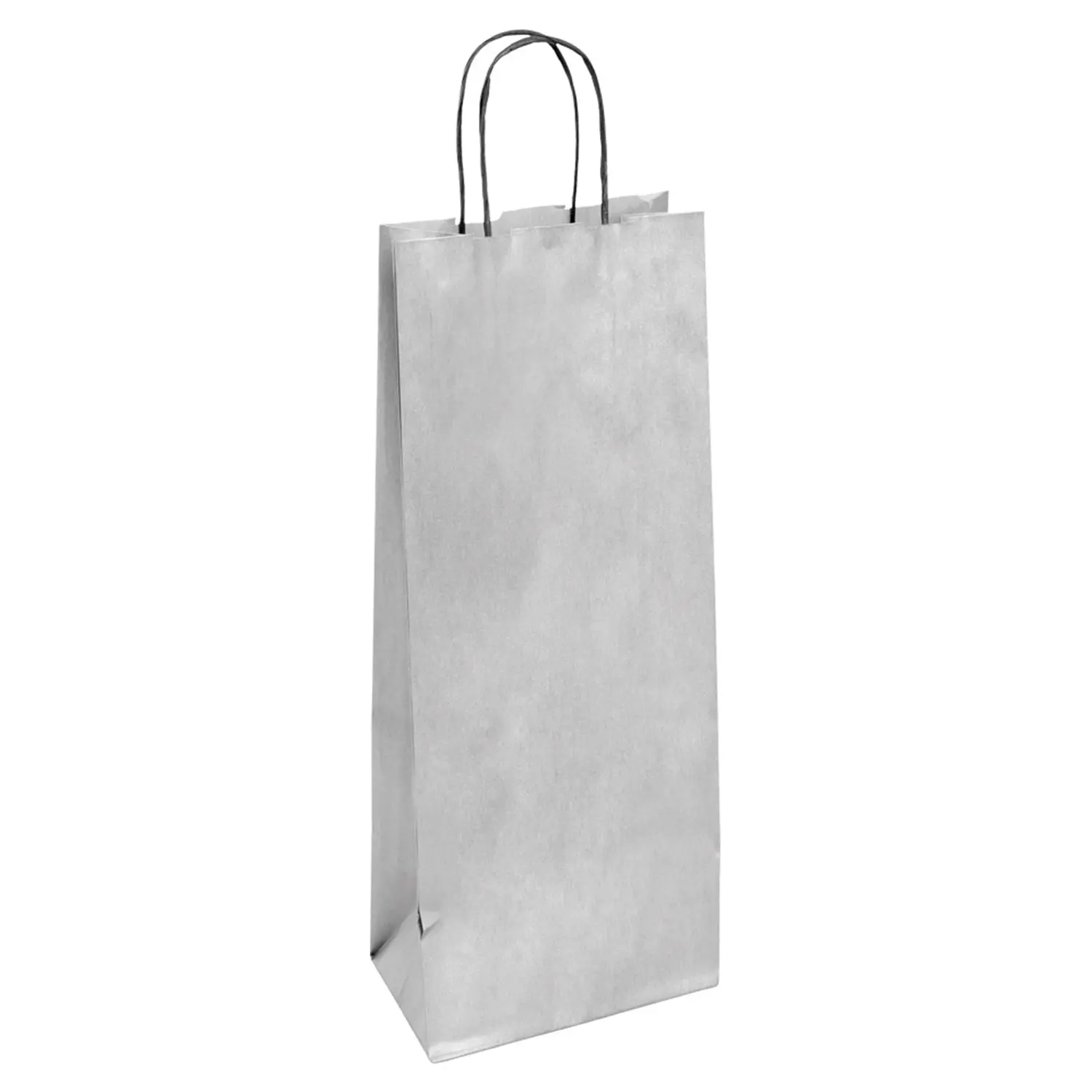 Sacchetti sos con manici 1 bottiglia  100 g/m2 14+8x40 cm argento kraft (250 unità)