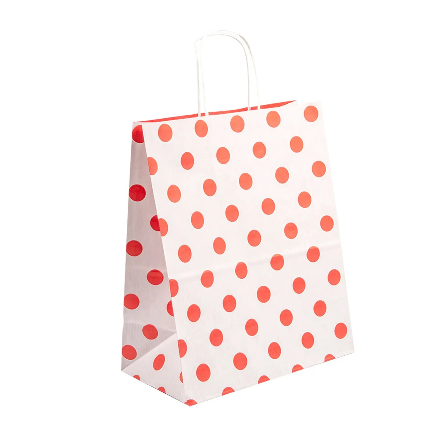 Sacchetti sos con manici - ext. "pois"  80 g/m2 26+14x32 cm rosso cellulosa (250 unità)