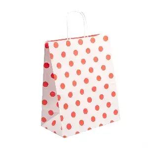 Sacchetti sos con manici - ext. "pois"  80 g/m2 26+14x32 cm rosso cellulosa (250 unità)