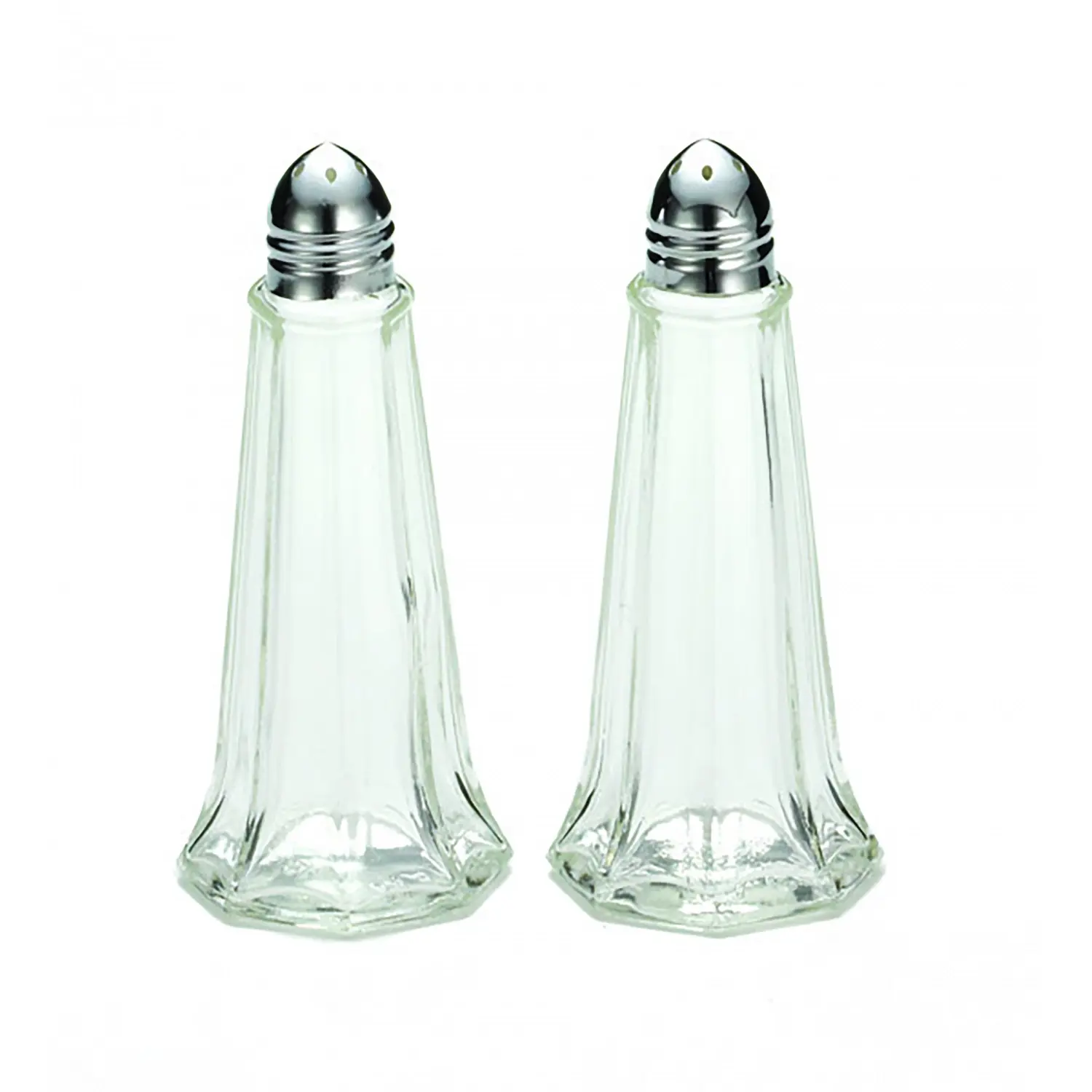 Salero y pimentero Eiffel de vidrio con tapa cromada 28 gr 5 x 5 x 11 cm Transparente