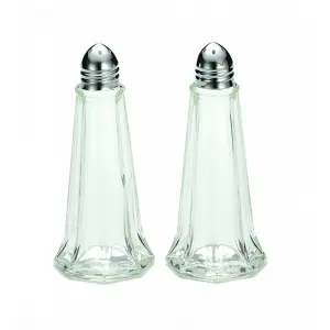 Salero y pimentero Eiffel de vidrio con tapa cromada 28 gr 5 x 5 x 11 cm Transparente