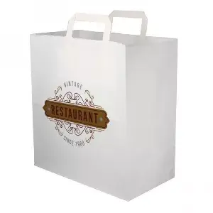 Saco de papel branco com alça plana (32+17x34cm) impresso a cores