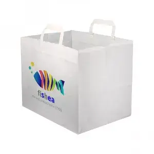 Saco de papel branco com fundo largo e alça plana (32+21x25cm) Impresso em a cores