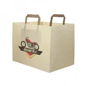 Saco de papel Kraft com fundo largo e alça plana (32+21x25cm) Impresso em a cores