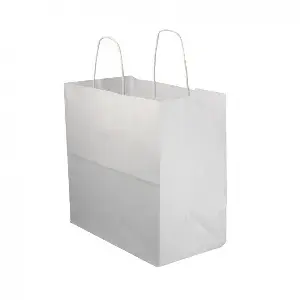 250 unidades. Sacos de papel brancos com alça ondulada (26+14x27cm) | Ref: BP15BCO