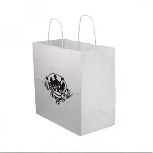 Saco de papel branco com alça ondulada (26+14x27cm)