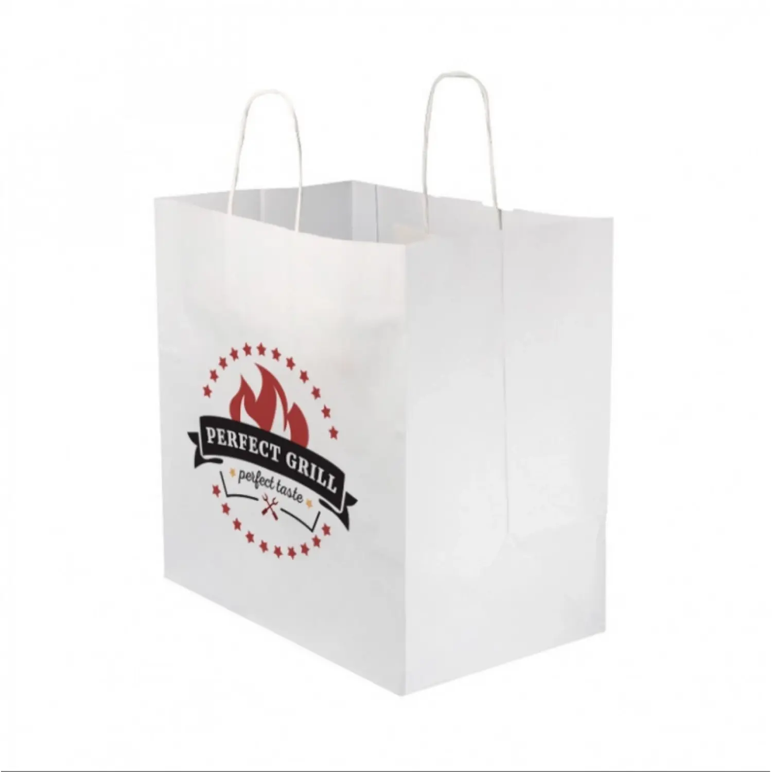 Saco de papel branco com alça ondulada (30+18x29 cm)