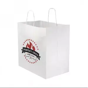 Saco de papel branco com alça ondulada (30+18x29 cm)