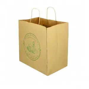 Saco de papel Kraft com alça ondulada (30+18x29cm) Impresso em a cores