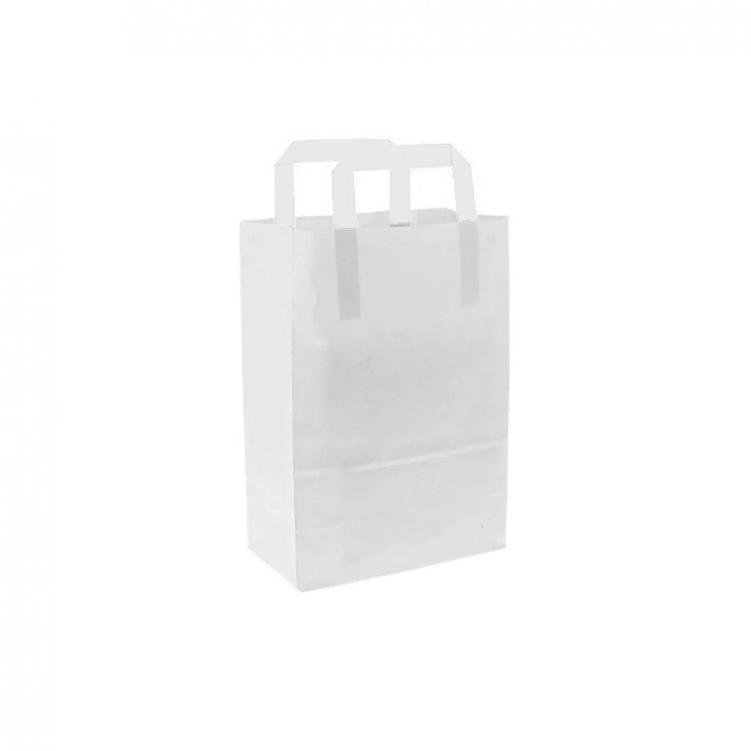 250 unidades. Pequena sacola de papel branca com alça plana (20+10x28cm) | Ref: BP21BCO