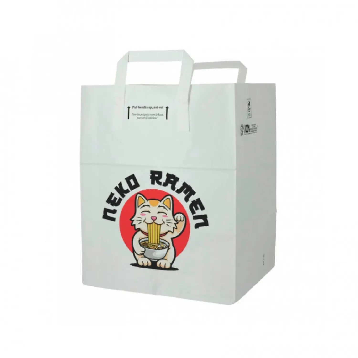 Saco de papel branco com alças (26+20x32cm) Impresso em a cores