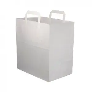 250 unidades. Sacos de papel brancos com alça plana (28+17x29cm) | Ref: BP9BCO