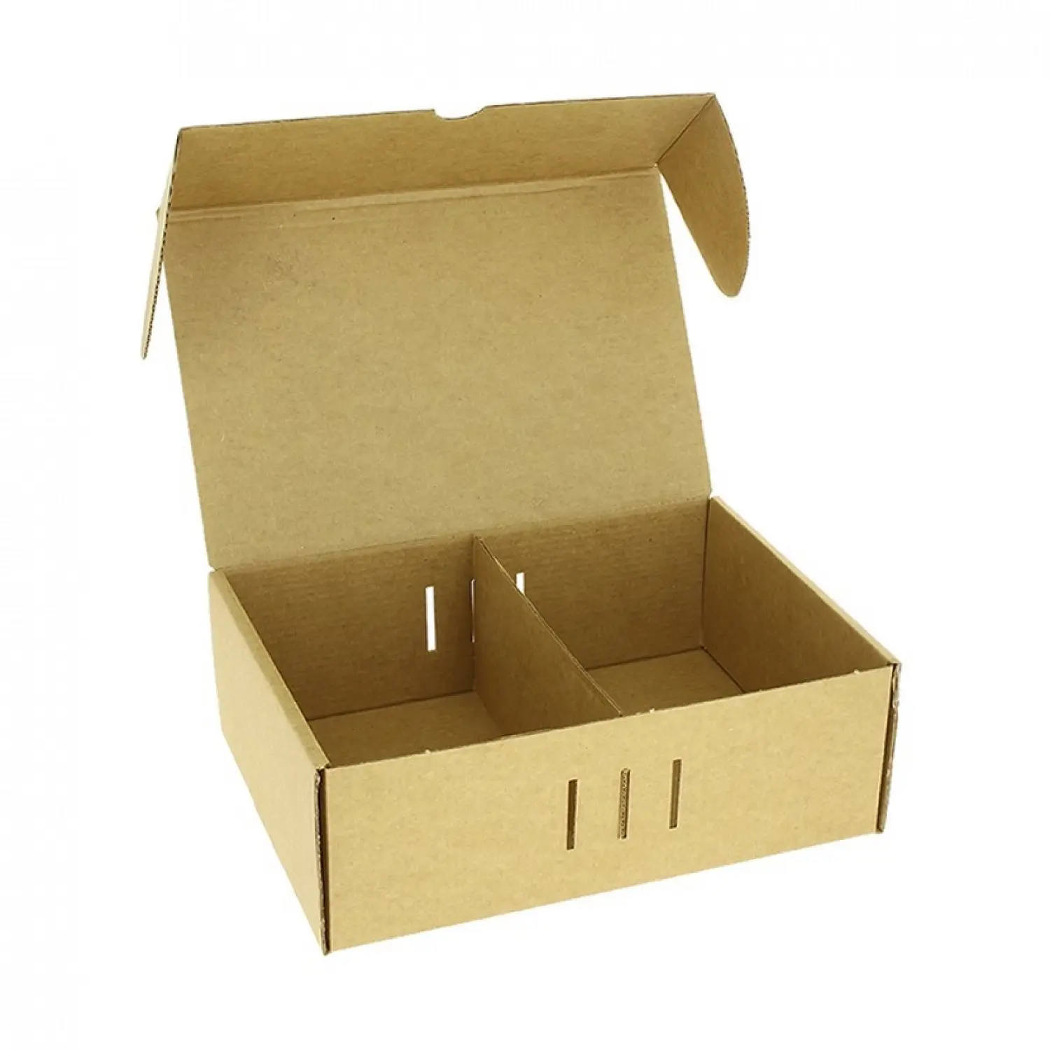 100 unidades. Caixas de papelão kraft microcanal médio para menu (2 divisões) | Ref: CAM004K