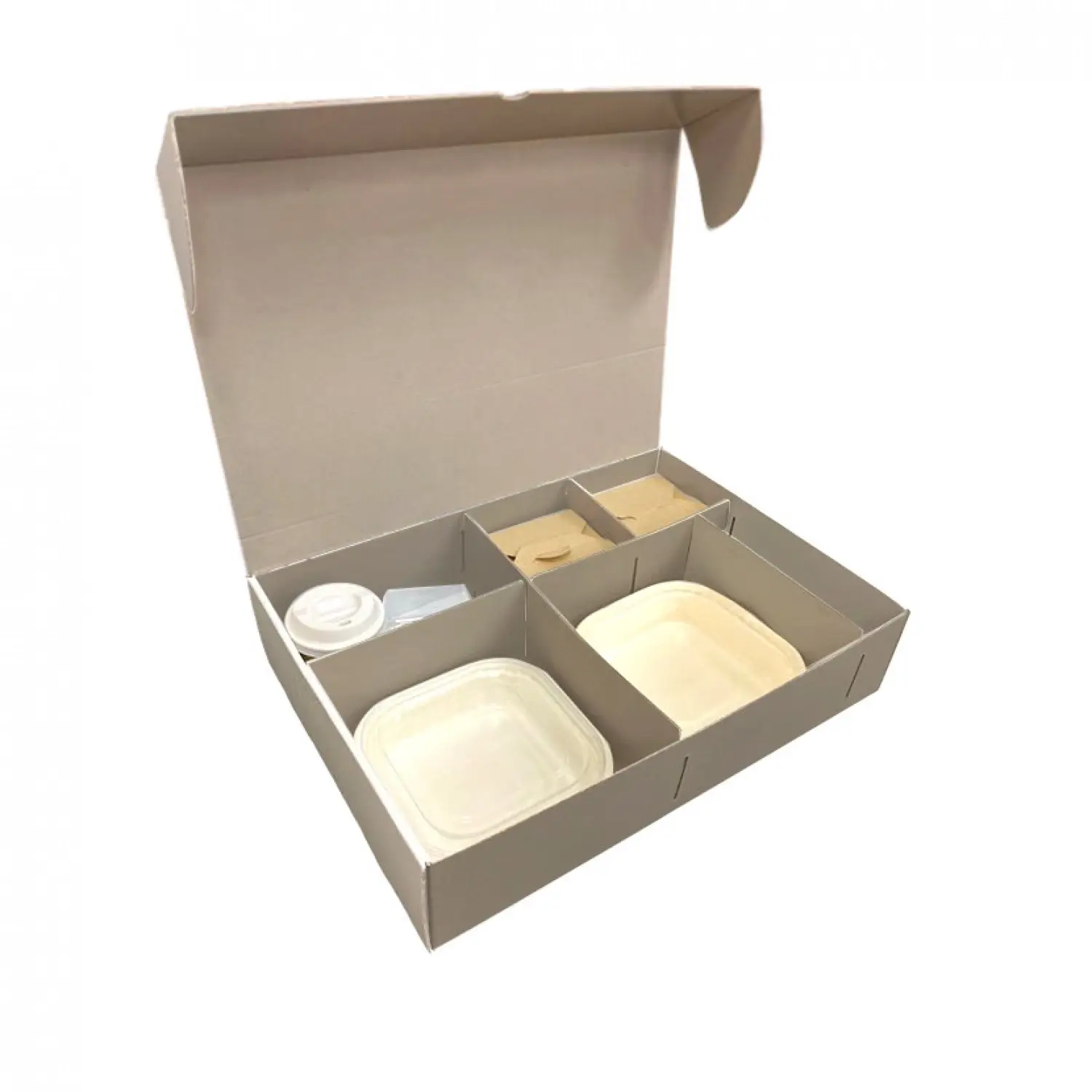 50 unidades. Caixa de menu de catering em micro kraft com separadores (45x32x10cm) | Ref: CKCATER5