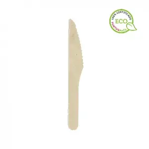 100 unidades. Facas descartáveis de madeira (16,5 cm) | Ref: CUB018