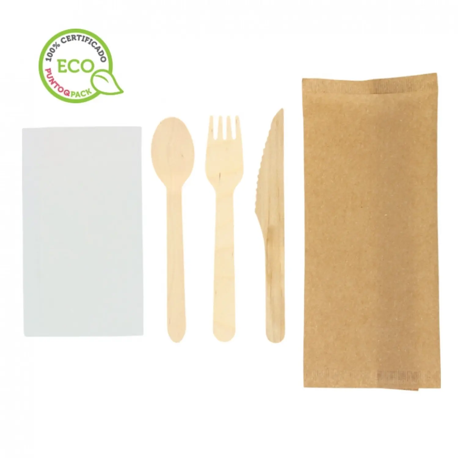 500 Uds. Pack completo de cubiertos de madera y servilleta en bolsa kraft | Ref: CUB032
