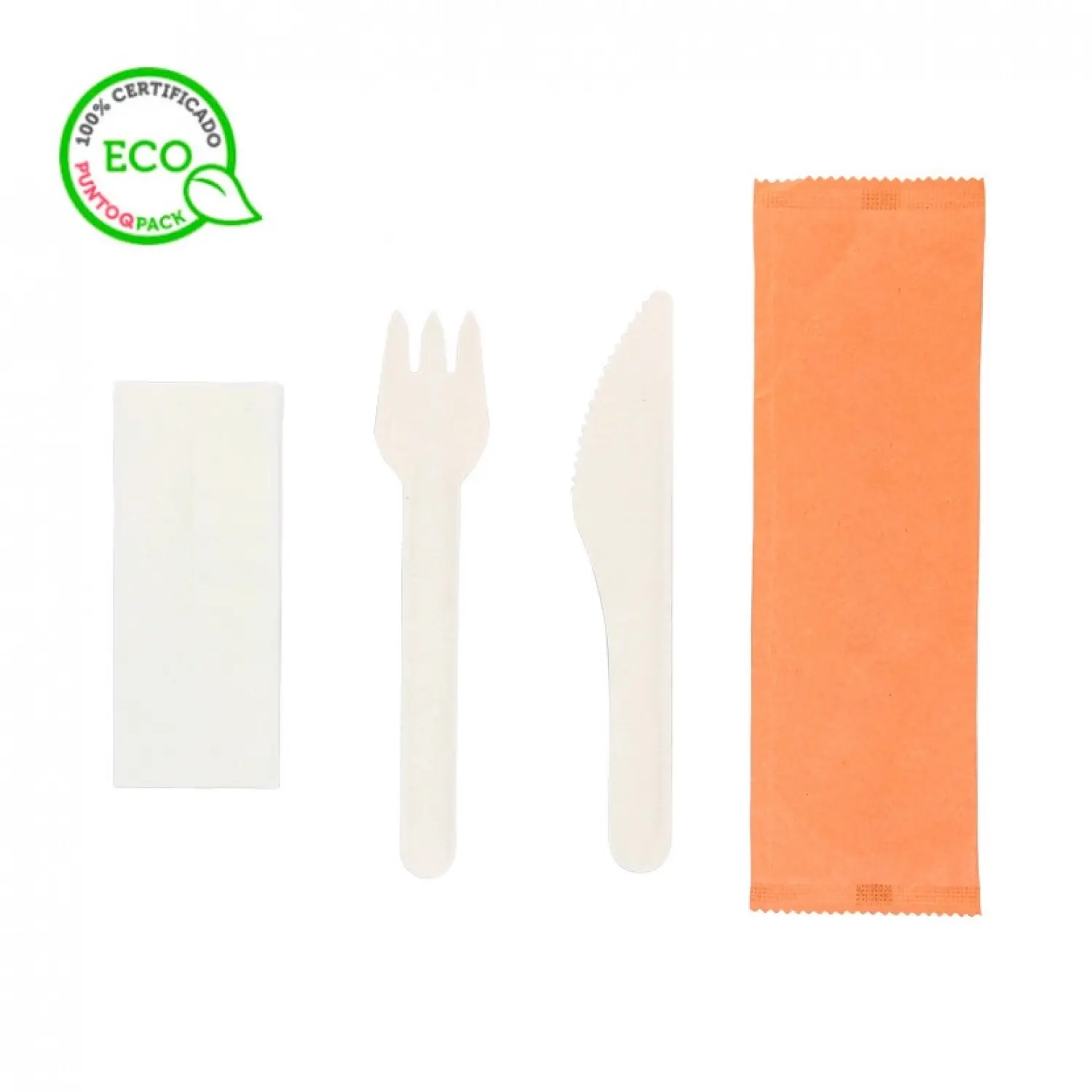 500 Uds. Pack de cubiertos de fibra biodegradables en bolsa kraft (tenedor, cuchillo y servilleta) | Ref: CUB035