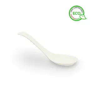 50 unidades. Colher de sopa de fibra branca (12cm) | Ref: CUB039