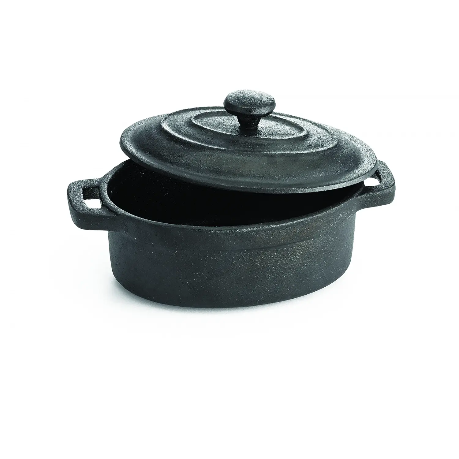 Cazuelita miniatura ovalada con tapa 235 ml 12,5 x 9,5 x 8 cm 15,5 cm Ø con asa