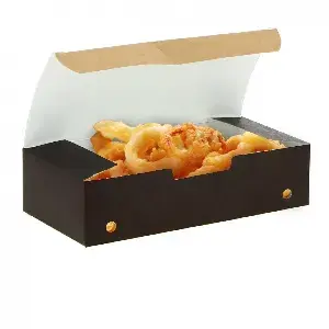 25 Uds. Cajas para fritos grandes automontables negro kraft | Ref: EG0043KNG