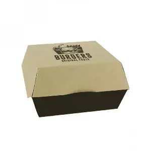 Caixas para hambúrgueres XXL em cartão preto kraft Personalizado 1 tinta: Dimensões - 1 Tinta|14x14x9cm
